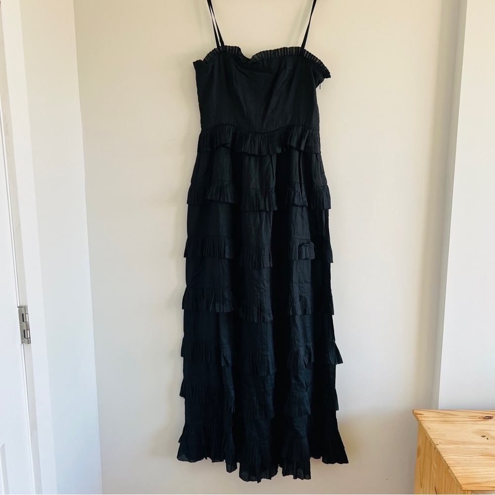 New DOEN Operetta Ruffled Tiered Ramie-voile Maxi Dress in Black Size XL​​​ - Picture 2 of 13
